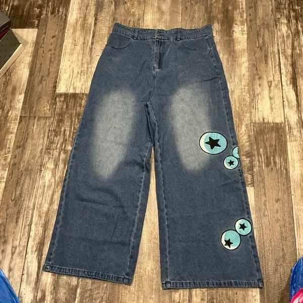 Stylish Blue Embroidered Women's Jeans Size Large - Image 7