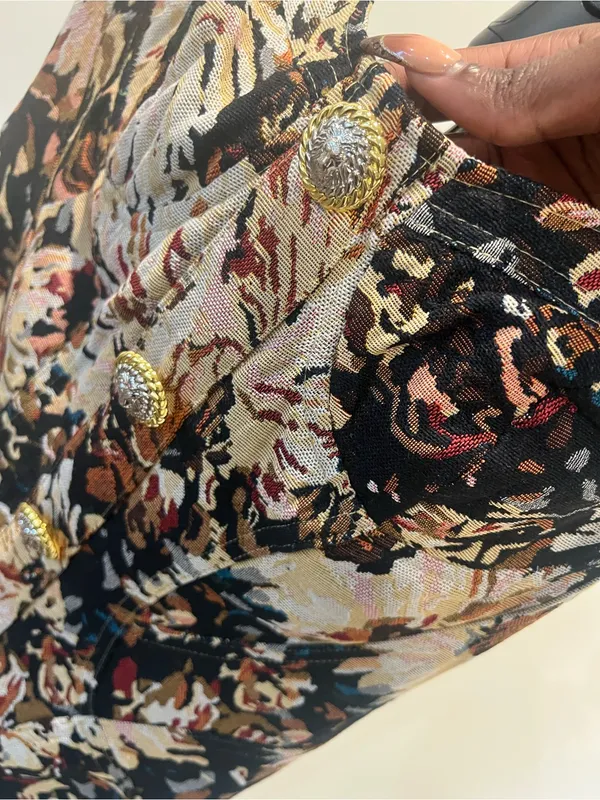 Floral Button-Front Midi Dress in Multi Brown - Image 8