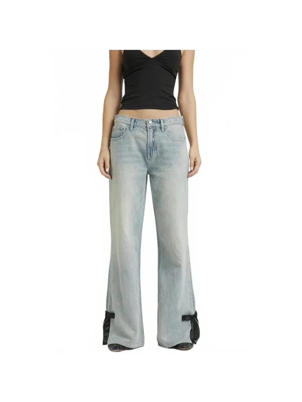 Pacsun Lena Low Rise Super Baggy Jeans Bow Light Indigo NWT Marita Size 26 - Image 3