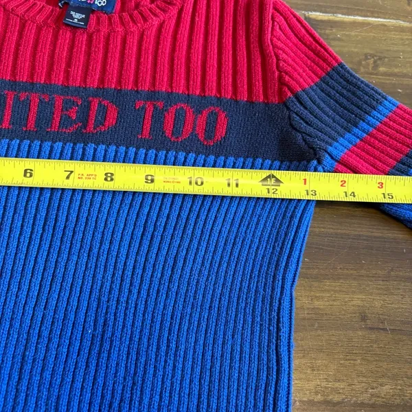 Vintage Y2K 90’s Limited Too Logo Sweater Stripe Knit Ribbed Academia Red Blue S - Image 4