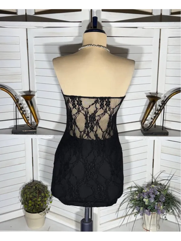 Vintage Y2K mini dress black mesh strapless cut out bodycon clubbing rave punk S - Image 2