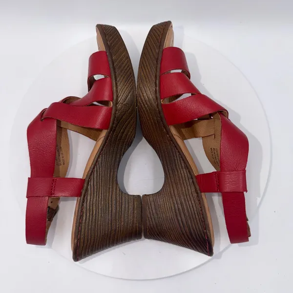 Born Carmo Red Leather Strappy Wedge Sandals Womens 9M - Image 4