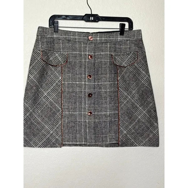 Bagatelle Plaid Mini Skirt Large Velvet Trim Button Front Heritage Preppy - Image 2