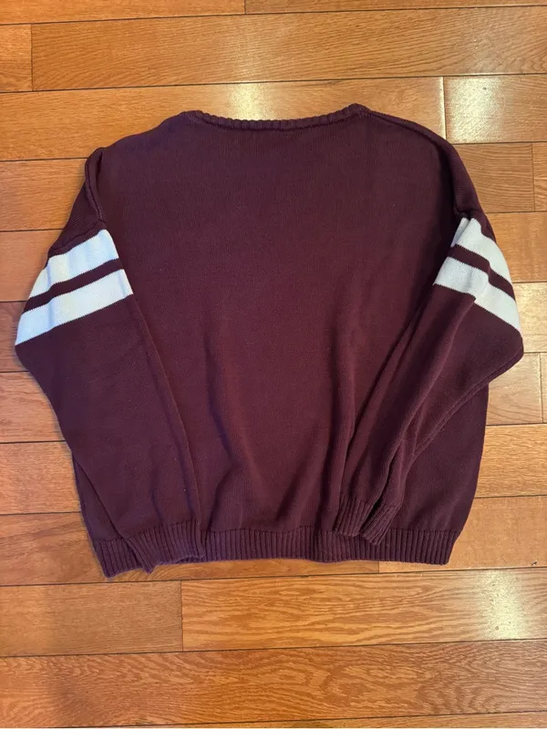 Brandy Melville Maroon Stripe Cotton Sweater – Made in Italy, One Size - Image 3