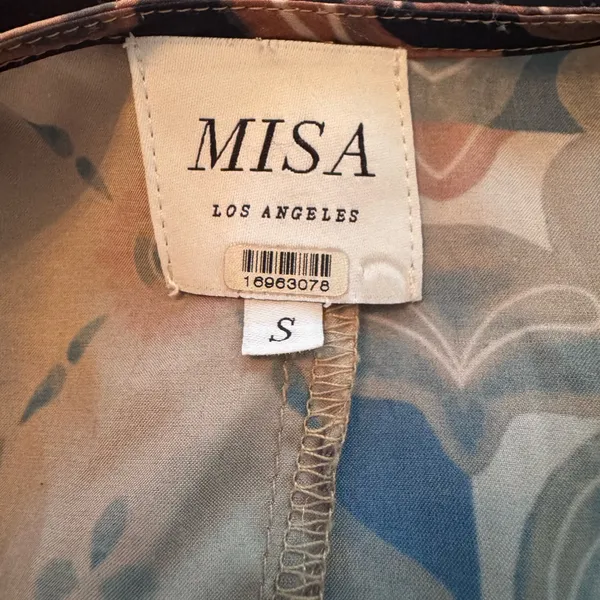 MISA Los Angeles Multicolor Elixa Satin Patchwork Wrap Midi Dress Size Small - Image 8