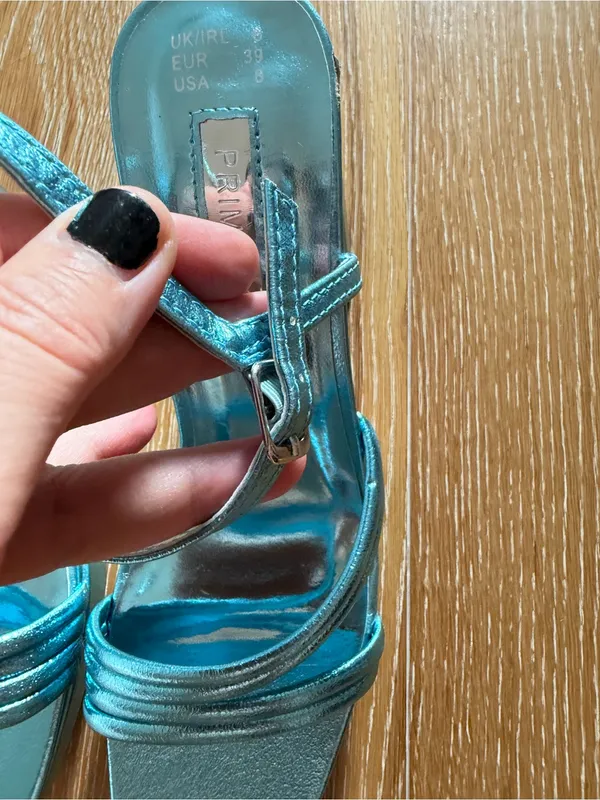 Primark Metallic Teal Strappy Platform Heels - Image 4