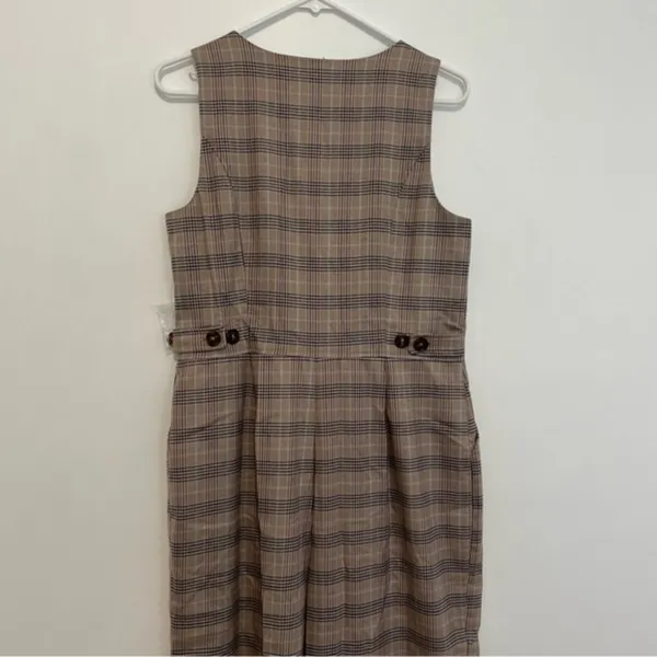 NEW NWT MODCLOTH Plaid Appeal Vest Jumpsuit Tan Brown Blue Sleeveless Retro 70s - Image 14
