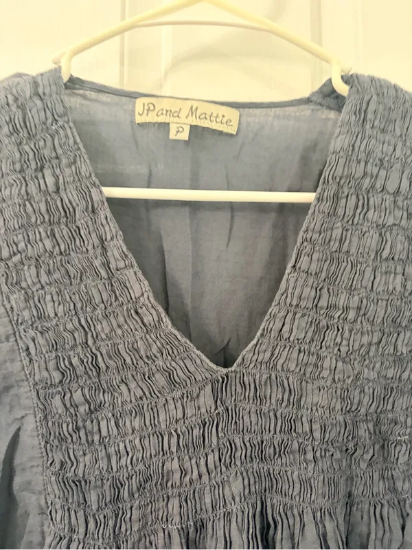 Smocked V-Neck Midi Dress in Slate Blue - Image 5