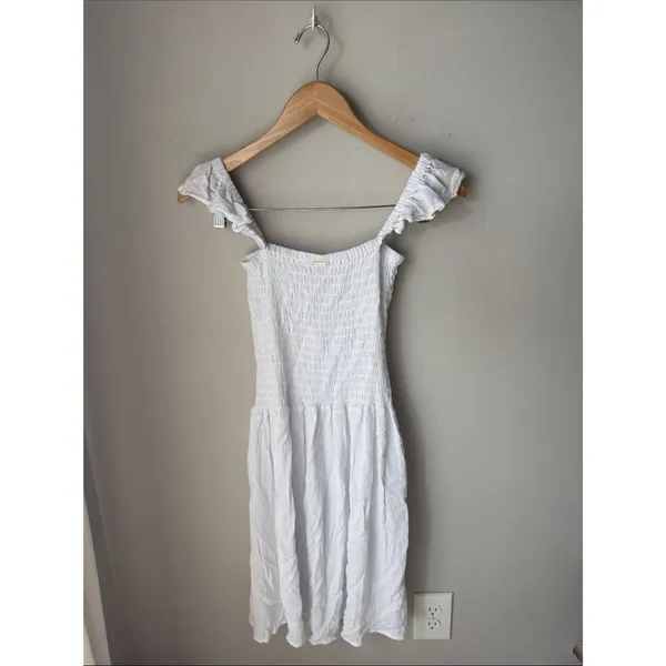 Raisins White Smocked Midi Dress Ruffle Strap Square Neck Cottagecore - Image 4
