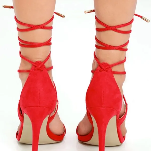 Lulus All the Applause Red Suede Lace-up heels. Women’s size 8 ankle ties formal - Image 10