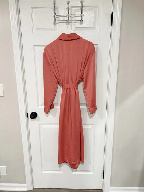 State of Day Coral Quiet Luxury Satin Intimate Clean Beauty Long Large Robe - Image 5