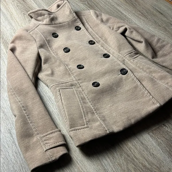 H&M Tan Double-Breasted Pea Coat Size 6 - Image 3