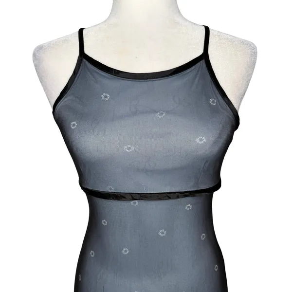 Vtg 90s Mesh Overlay Column Maxi Empire Waist Dress 7/8 Fairy Grunge Whimsigoth - Image 7