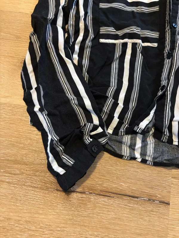 Paper + Tee Black and White Striped Button Up Blouse - Image 2
