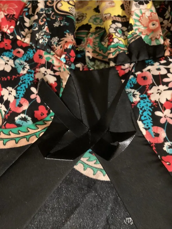 Mini Dress with Multicolor Floral Paisley Print - Black - Image 2