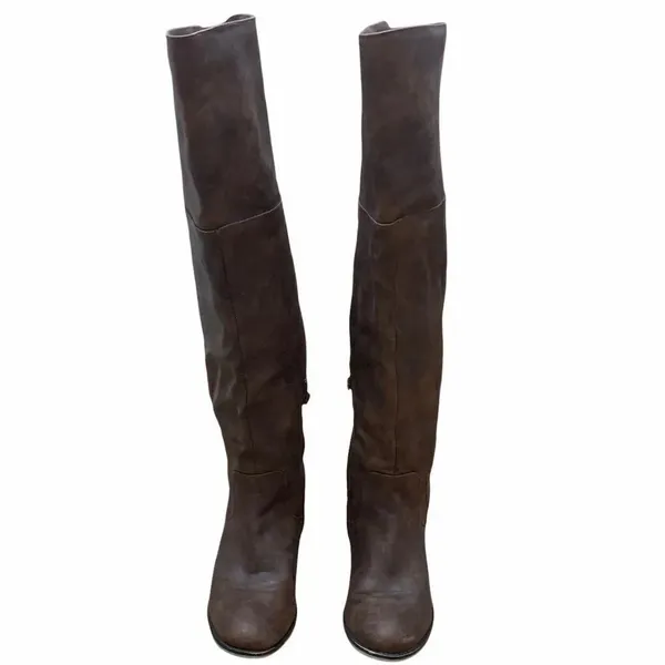 Knee high vegan leather distressed look boots - Image 2