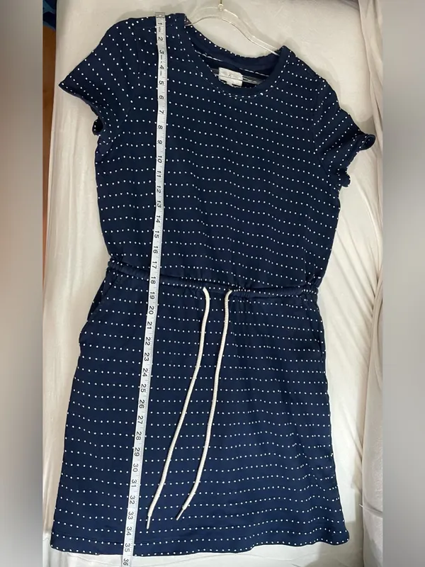 Lou & Grey Navy Blue White Polka dots Everyday Dress Pockets Cinched Waist M - Image 5