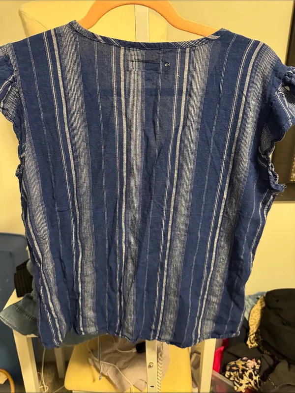 Harper Navy and White Striped Button-Front Tie-Hem Top - Image 3