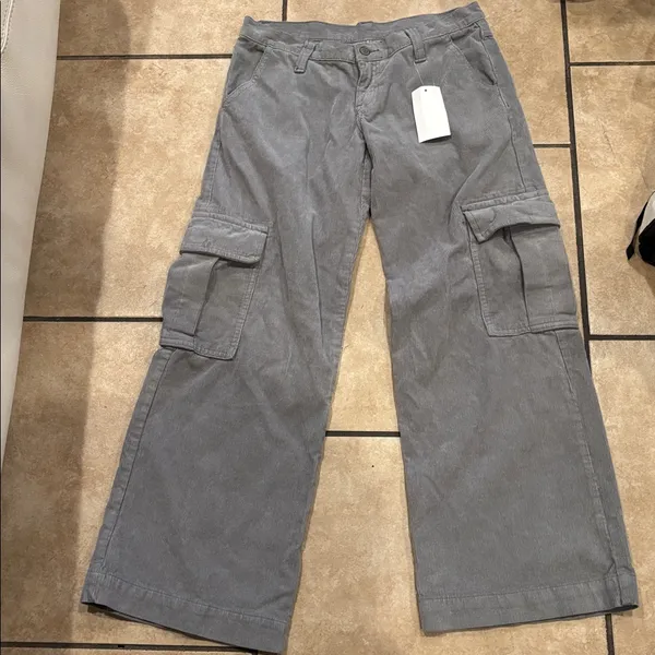 Brandy Melville Corduroy Gray Green Low Rise Wide Leg Pants - Image 2