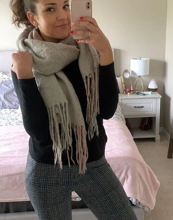 Warm Winter Scarf - Pink Gray Wrap Around - Image 2