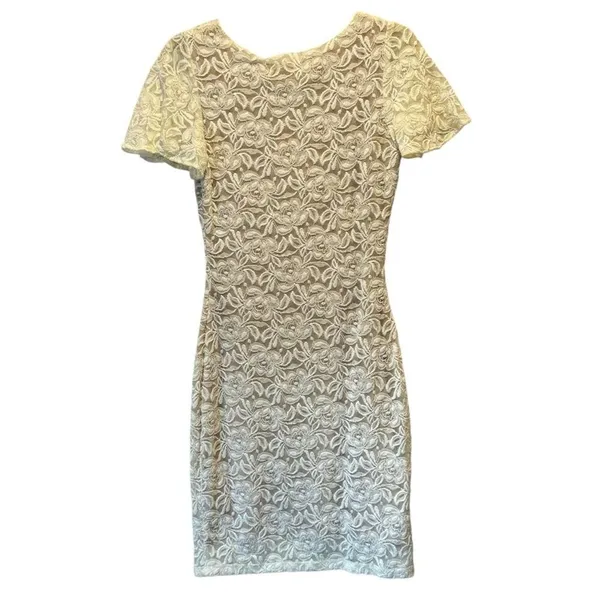 NWT‎ Belle Badgley Mischka Lace Floral Sequin Stretch Mini Dress White Nude - Image 4