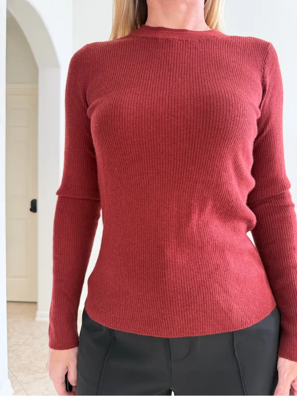 Madewell Double Layered Merino Silk Crewneck Sweater Deep Rust M NWT - Image 3