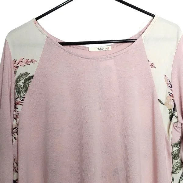 Womens Floral Paisley‎ Tunic Top L 3/4 Sleeve Pink Mixed Media Le Lis Spring NWT - Image 5