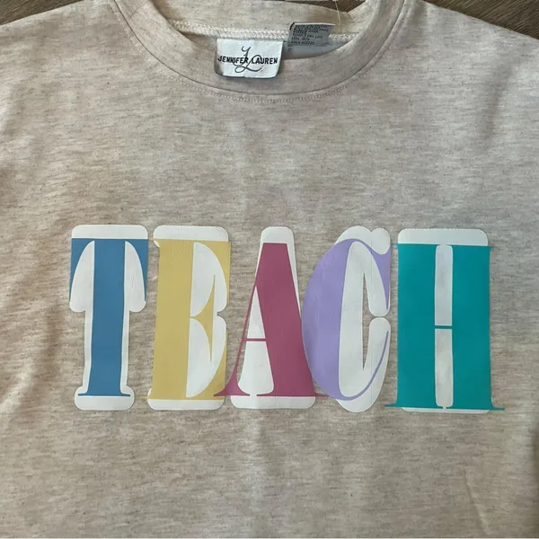 NWOT Jennifer Lauren Y2K Retro Bubble Letter Teach Academic Teacher Sweatshirt - Image 3