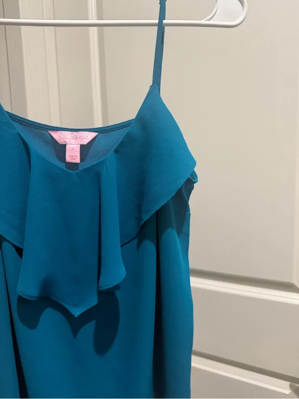 Lilly Pulitzer Women's Teal Ruffle Cami Top - Lightweight Summer Shell - Image 2
