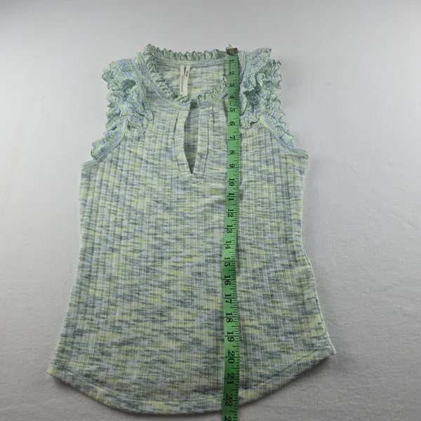 By Anthropologie -641 Crochet Ruffle Tank Top Sleeveless Knit‎ Blue Size Small - Image 11