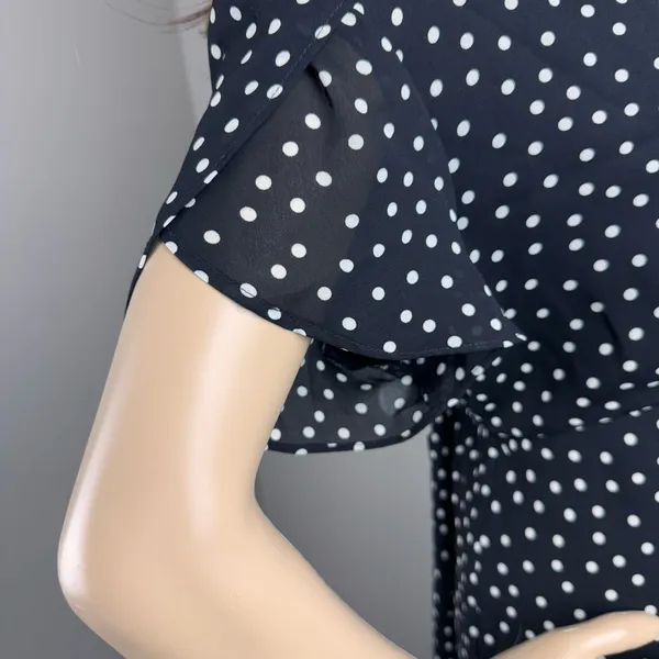 1990s VTG Dani Max Black & White‎ Polka Dot Rockabilly Maxi Dress w Ruffle Sz 14 - Image 7