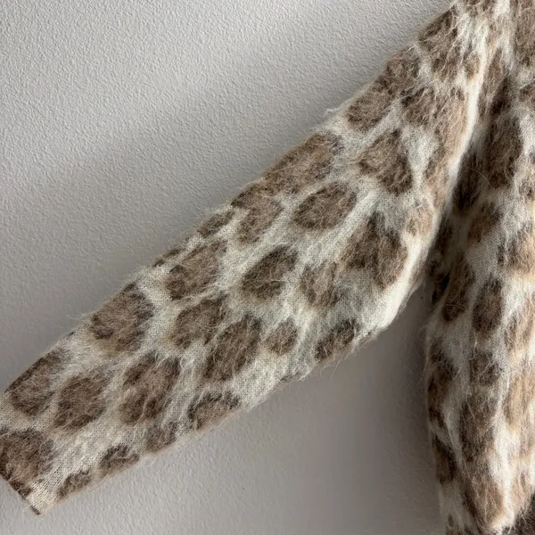 rag & bone Sweater Womens Small Tan Leopard Print Brushed Mohair Long Sleeve - Image 4