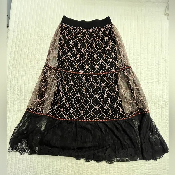 Anthropologie bl-nk embroidered chiffon and lace maxi skirt - Image 6