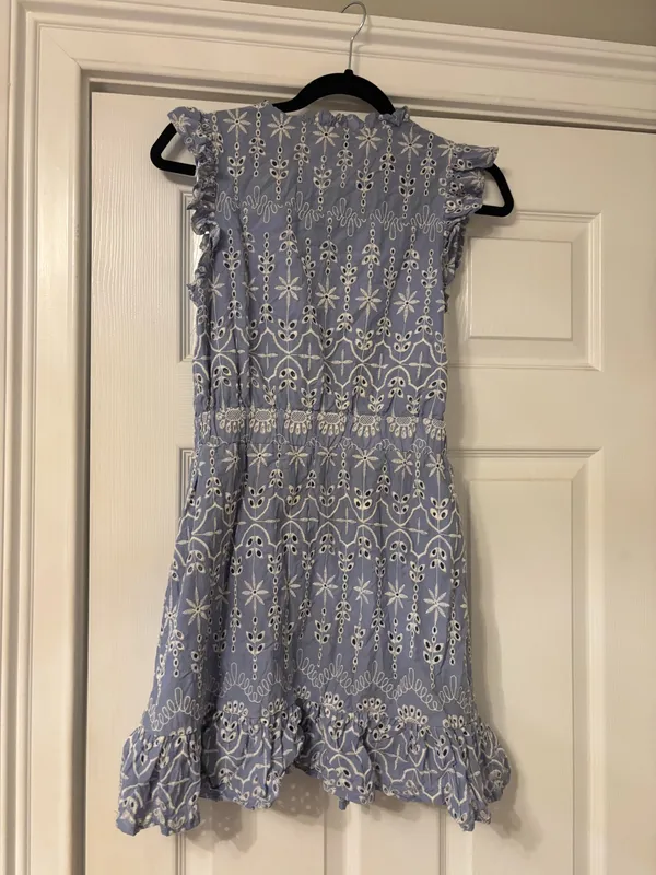 FATE Boutique Dress Small Blue w/ white embroidered flowers - Image 2