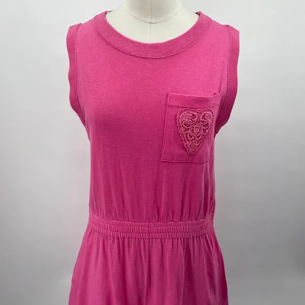 Vintage 80s Romper Embroidered Heart Pocket Sleeveless Crewneck Pink Womens M - Image 3