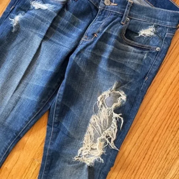 Abercrombie & Fitch Medium Wash Ripped Perfect Stretch Jeans Women Size 4R - Image 5