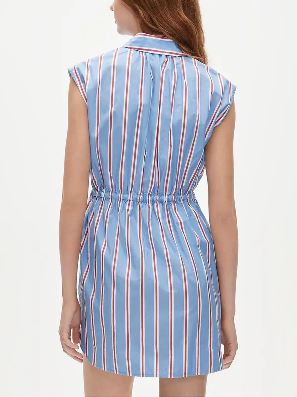J.Crew Sleeveless Shirtdress Womens 8 Blue Red Striped NWT CW436 Drawstring - Image 4