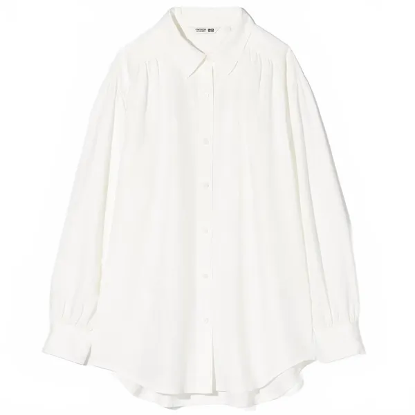 Uniqlo Linen Blend Oversized Shirt Button Up Off White NWT XS - Image 2