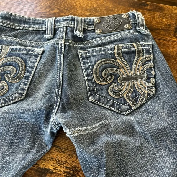 Miss Me‎ Bootcut Jeans Size 26 Midnight Fleur De Lis JP4369 Low Rise Dark Wash - Image 6