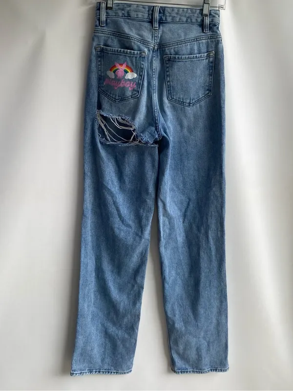PacSun Playboy high waist straight leg back slash rainbow pocket casual jeans 25 - Image 3