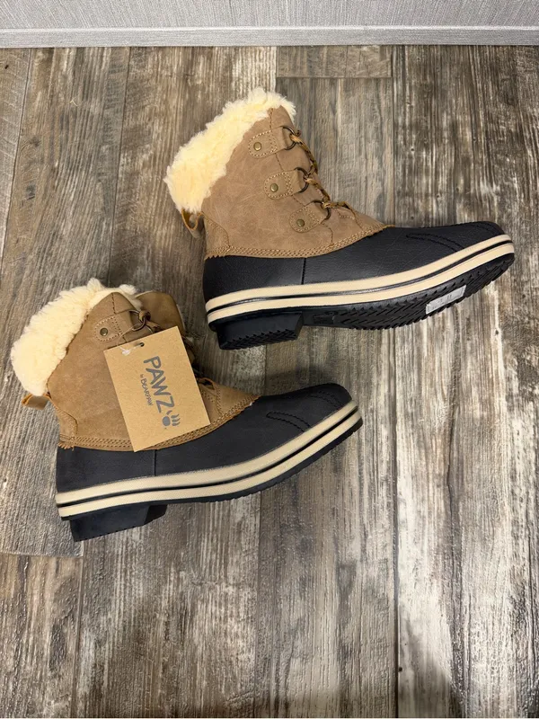 PAWZ Women’s Brown and Black Winter Duck Boots - Waterproof Lace-Up Size 9 - Image 8
