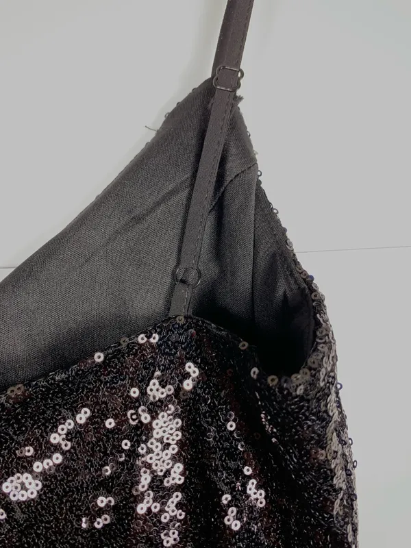 Lulus Black Sequin Mini Dress XS NWT Cocktail Party Homecoming Spaghetti Strap - Image 14