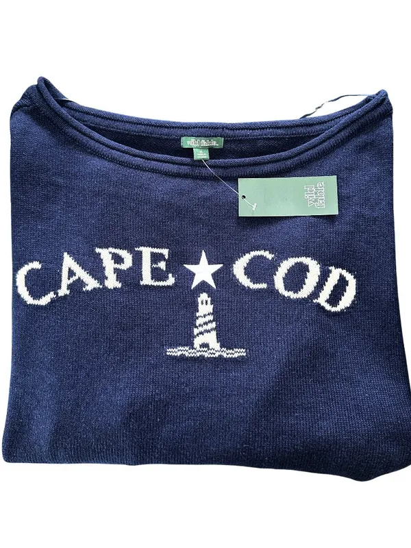 Wild Fable Cape Cod Knit Sweater Navy Blue Lighthouse Graphic Oversized XL NWT - Image 9