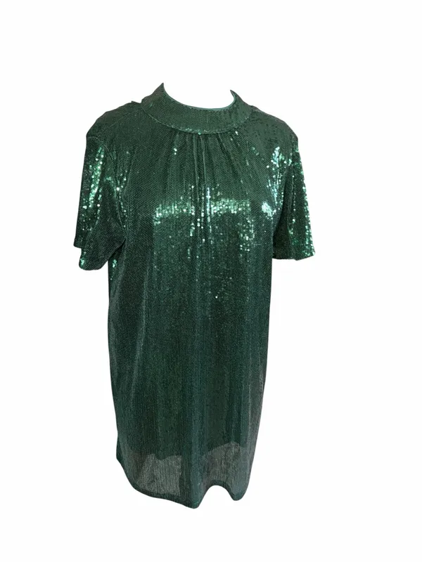 Main Strip Like new Emerald Green Sequin Mini Dress Women Large - Image 6