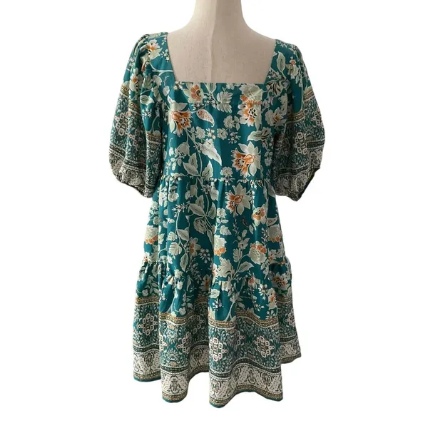 Band of the Free Green Floral Above the Knee Babydoll Dress Women Sz Small |57-9 - Image 2