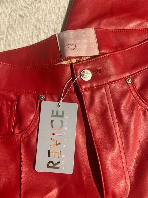 NWT Star Red Flare Leather Pants Size 6 - Image 5