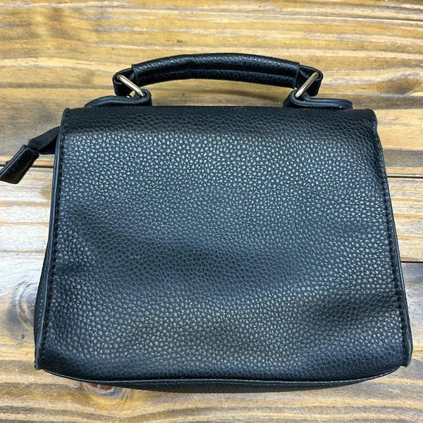 Black Textured Faux Leather Small Satchel Handbag Purse 8 x 6.5 Inch - Image 10