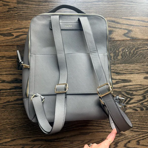 Calpak Gray Leather Backpack with Braided Trim and Gold Accents - Image 6