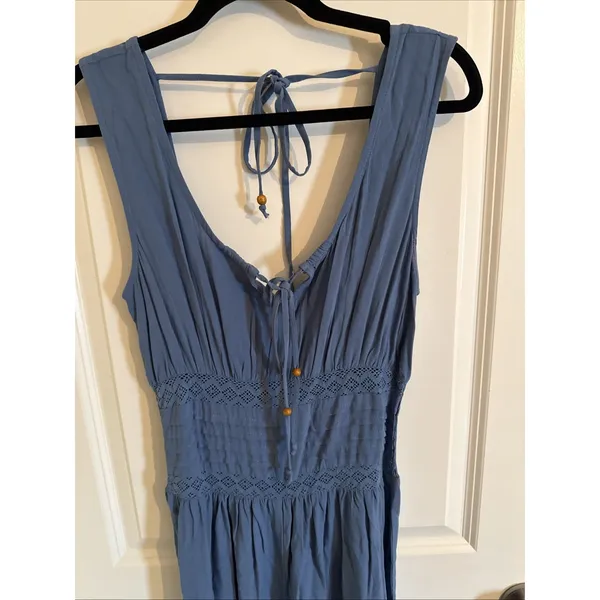 Earthbound Trading Company Boho Style Smocked Jumpsuit Slate Blue Size Small - Image 2