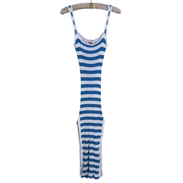 Solid & Striped Womens Ribbed Midi Dress Large Blue White Stripe Resort Beachy - Image 3